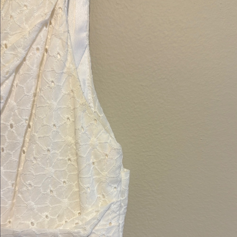 Express Rouched Eyelet White Mini Dress - Picture 6 of 16